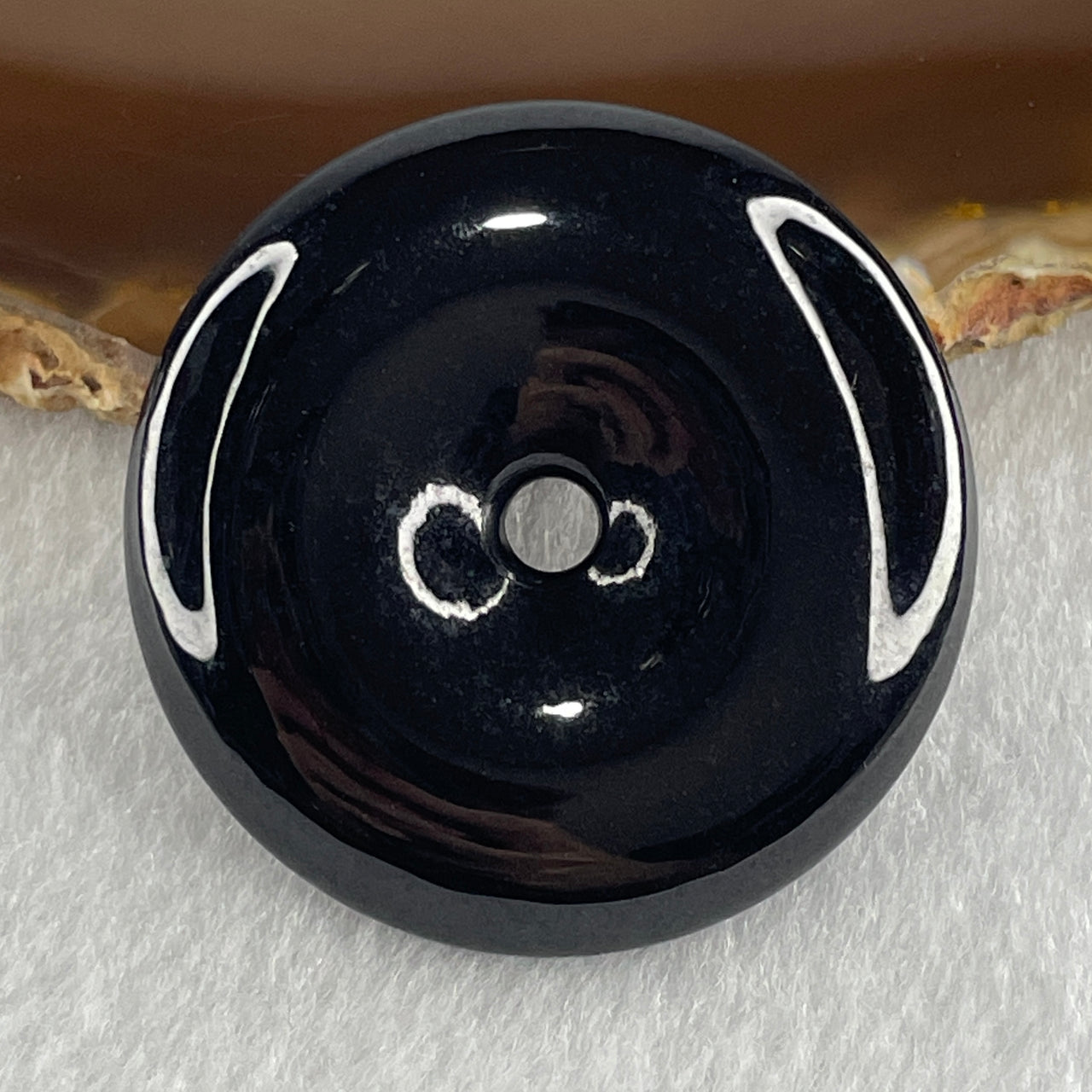 Type A Opaque Black Omphacite Jadeite Ping An Kou Donut Pendant 28.01g 40.4 by 8.2mm - Huangs Jadeite and Jewelry Pte Ltd