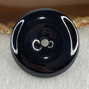 Type A Opaque Black Omphacite Jadeite Ping An Kou Donut Pendant 28.01g 40.4 by 8.2mm - Huangs Jadeite and Jewelry Pte Ltd