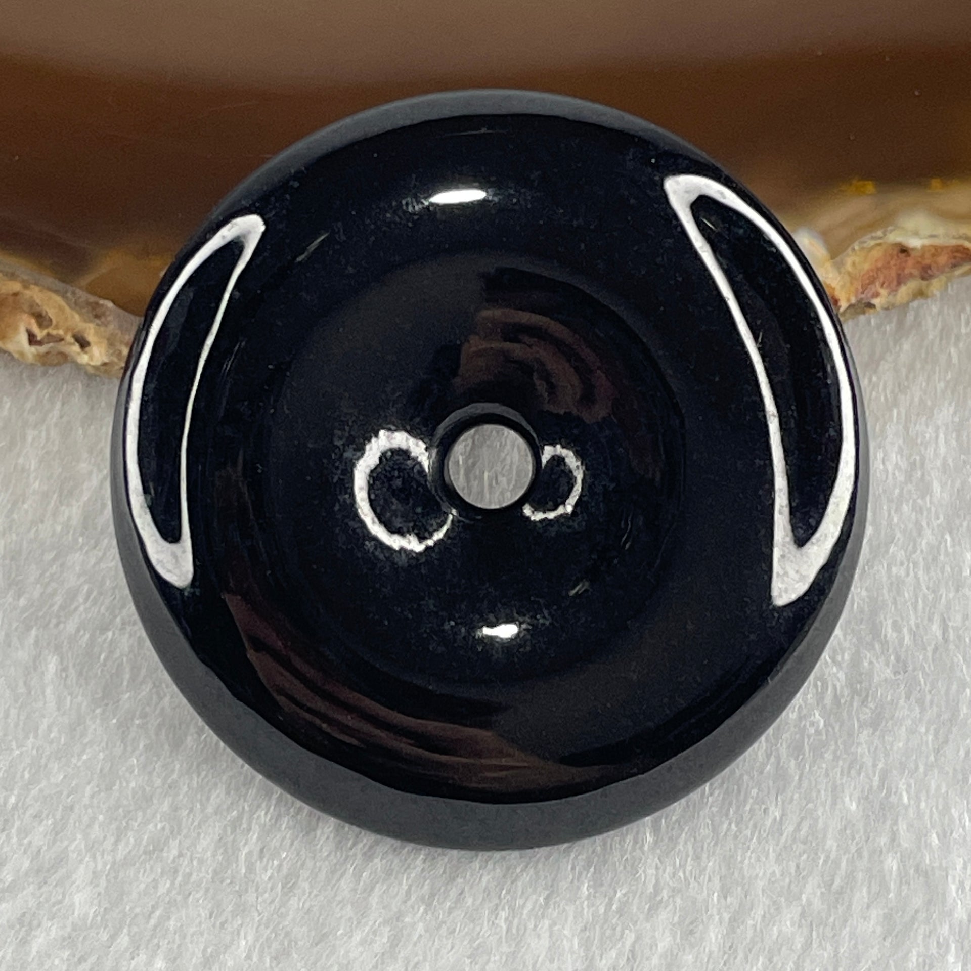 Type A Opaque Black Omphacite Jadeite Ping An Kou Donut Pendant 28.01g 40.4 by 8.2mm - Huangs Jadeite and Jewelry Pte Ltd