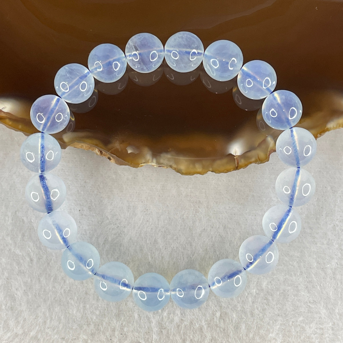 Certified Natural Average Grade Aquamarine Beads Bracelet | 15.5cm Strand of 20 Beads 9.8mm Gem Beads (24.45g Serene Calm, Fluid Communication & Water Element Energy Shield)