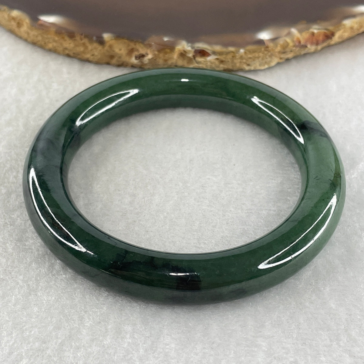 Natural Type A Dark Blueish Green Jadeite Full Round Bangle | 53.4mm Inner Diameter (54.70g | 10.4x10.1mm | Throat & Heart Chakra Harmony, Serene Focus & Protection Shield)(Slight Internal Line)