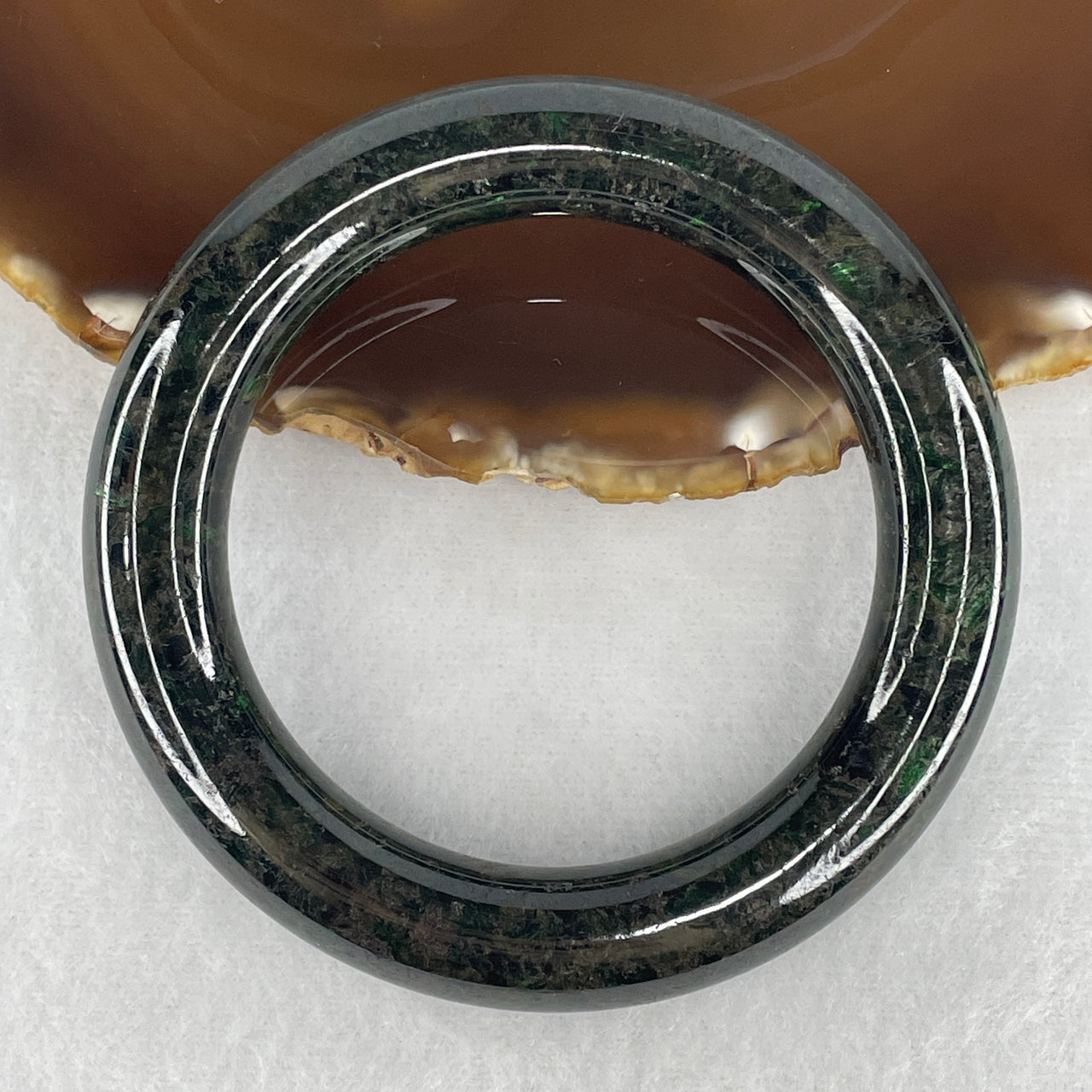 Natural Type A Old Mine Dark Green Jadeite Full Round Bangle | Untreated Lao Keng Fei Cui Round Bangle (92.16g | ID: 57.6mm | 12.7 x 12.6mm) (External Rough)