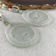 Grand Master Natural Colorless to Fain Green Jadeite Dragon and Phoenix Pendant 60.88g 54.8 by 47.9 by 6.0mm - Huangs Jadeite and Jewelry Pte Ltd