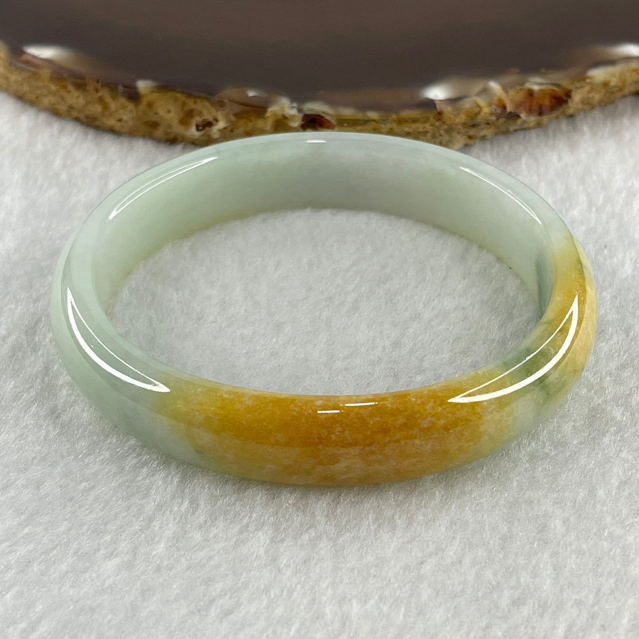 Certified Natural Type A Light Green Faint Lavender with Yellow Jadeite Oval Bangle 35.10g Inner Diameter 55.7mm Thickness 11.8 by 6.2mm (Close to Perfect)