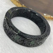 Type A Black to Dark Grey with Dark Green Piao Hua Jadeite Bangle 81.72g 17.1 by 8.2 mm Internal Diameter 53.6 mm (Slight External Rough) - Huangs Jadeite and Jewelry Pte Ltd