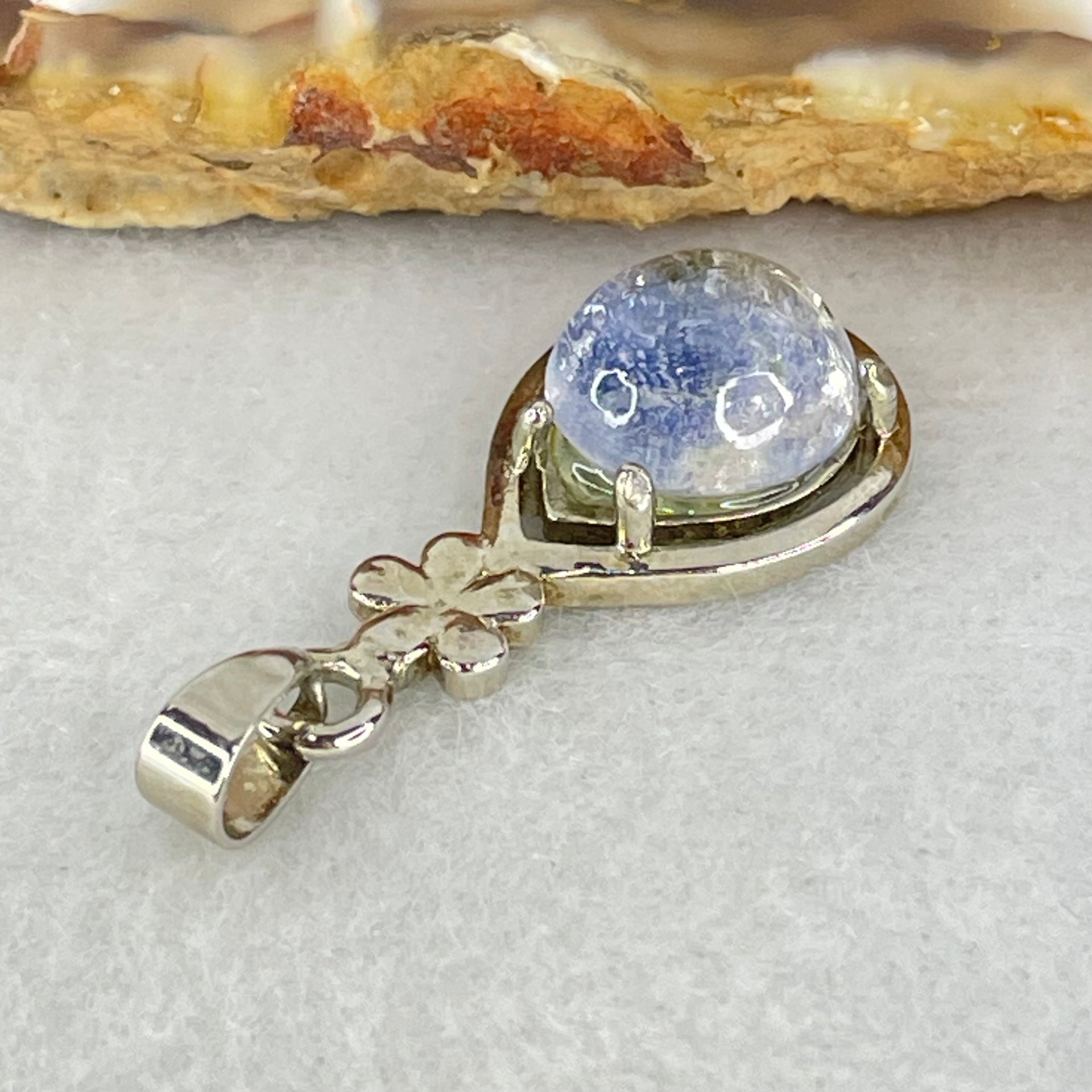 Good Grade Rare Natural Blue Dumortierite Rutilated Quartz in S925 Pendant 2.56g 10.5 by 8.8 by 5.5mm - Huangs Jadeite and Jewelry Pte Ltd