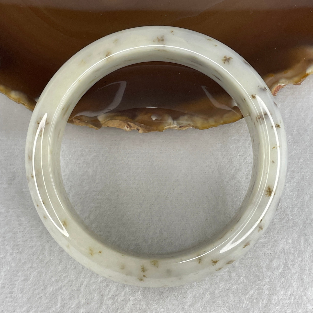 57.3mm Natural Type A Jadeite Bangle: Faint Green Jade with Brown Spots and Yellow (79.44g) - 19.4x10.1mm Width Genuine Burmese Jadeite (Slight Internal Lines)