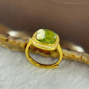 Natural Green Amber with Milk Inclusions in S925 Sliver Gold Color Ring (Adjustable Size) 2.26g 8.9 by by 2.5mm - Huangs Jadeite and Jewelry Pte Ltd