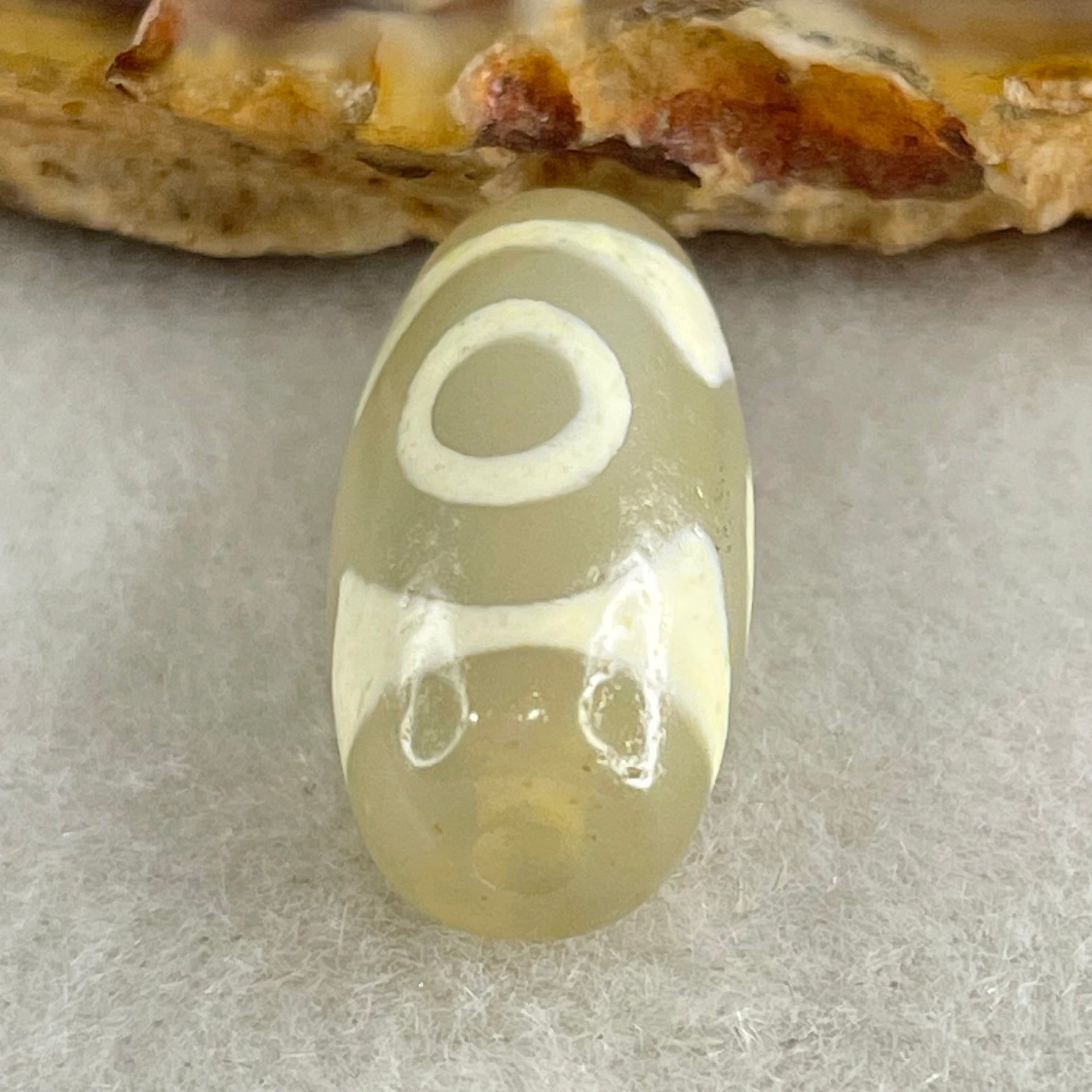 Natural Powerful Tibetan Old Oily Agate 3 Eyes Dzi Bead Heavenly Master (Tian Zhu) 三眼天诛 3.31g 20.1 by 10.6mm - Huangs Jadeite and Jewelry Pte Ltd