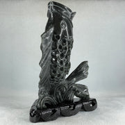 Natural Dark Green Serpentine Carp Fish with Wooden Stand Display 1,119.0g 175.0 by 100.0 by 240.0mm - Huangs Jadeite and Jewelry Pte Ltd