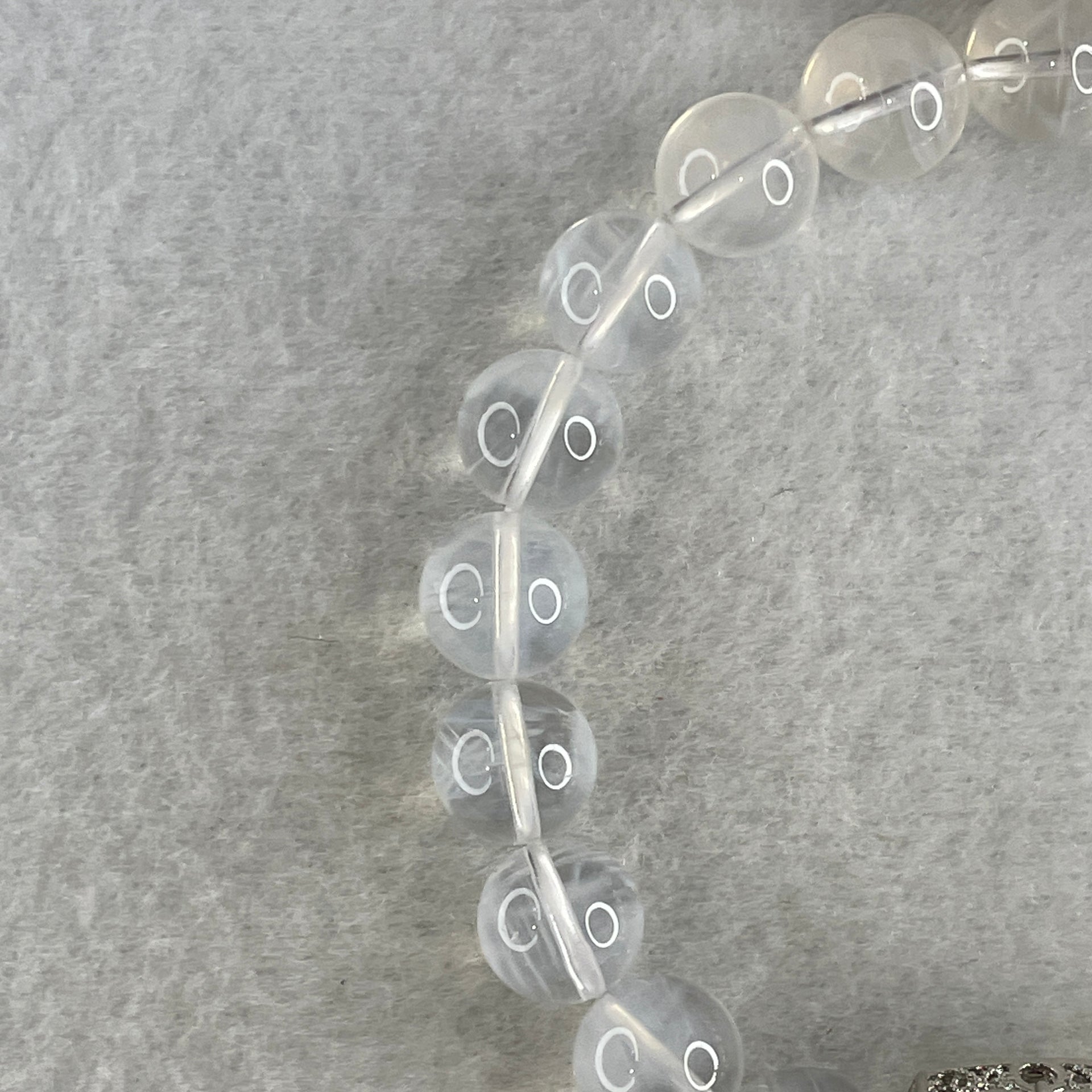 Good Grade Natural White Phantom Quartz Beads Bracelet with Charm 26.36g 16.5cm 9.7mm 19 Beads - 9.1 by 8.1 by 2.0mm Charm - Huangs Jadeite and Jewelry Pte Ltd