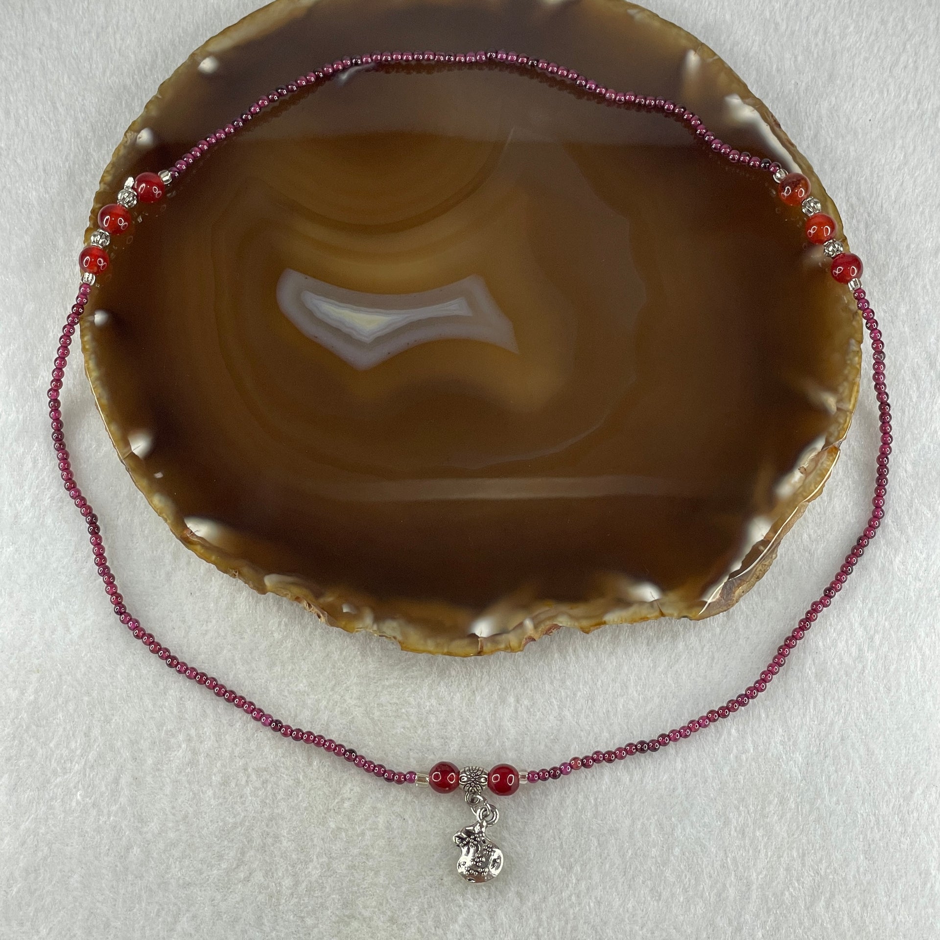 Natural Red Garnet Beads Necklace 11.43g 48cm 6.5mm 8Beads - 2.6mm 92Beads - Huangs Jadeite and Jewelry Pte Ltd