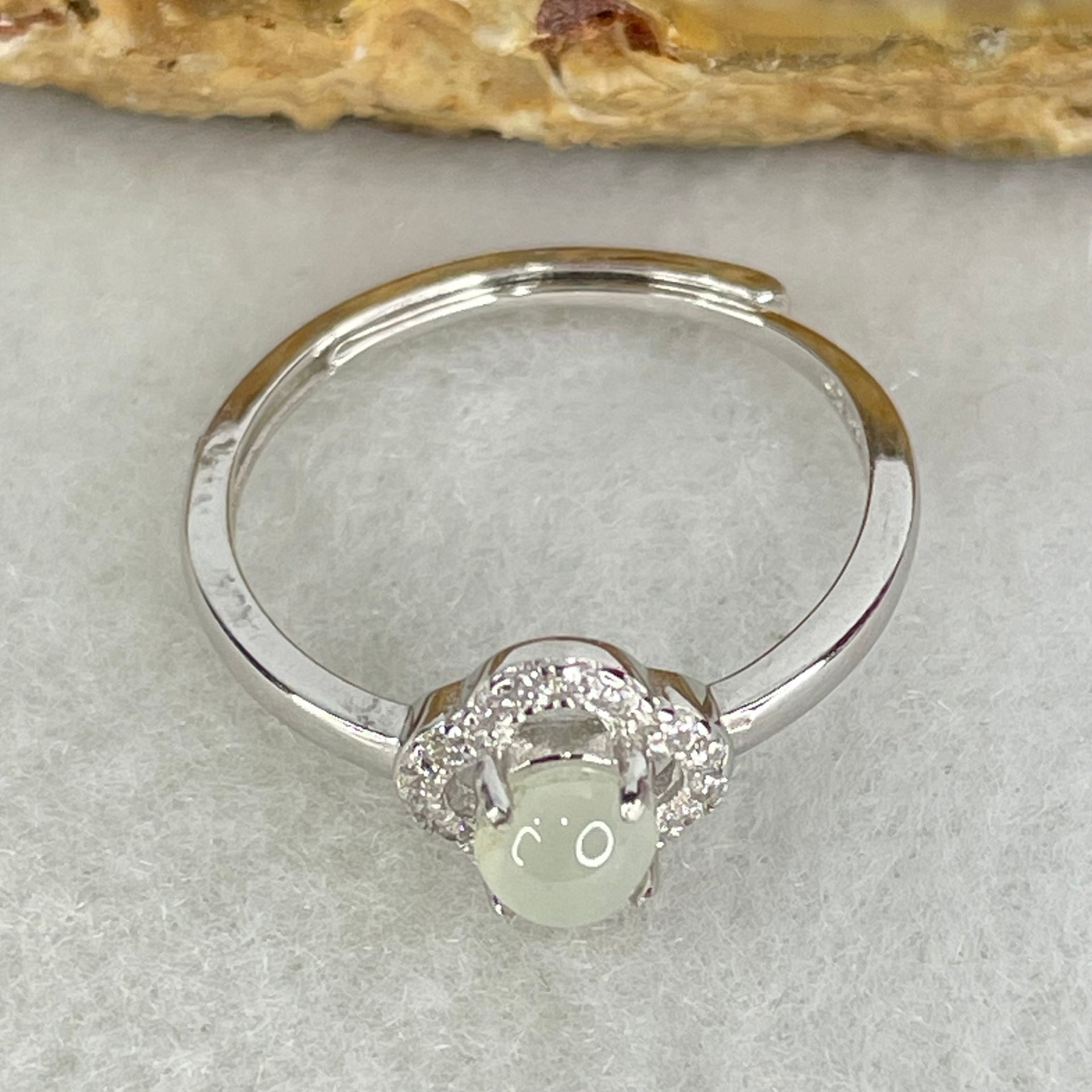 Type A Light Lavender Cabochon Jadeite in S925 Sliver Clover Ring (Adjustable Size) 1.15g 4.4 by 3.5mm - Huangs Jadeite and Jewelry Pte Ltd