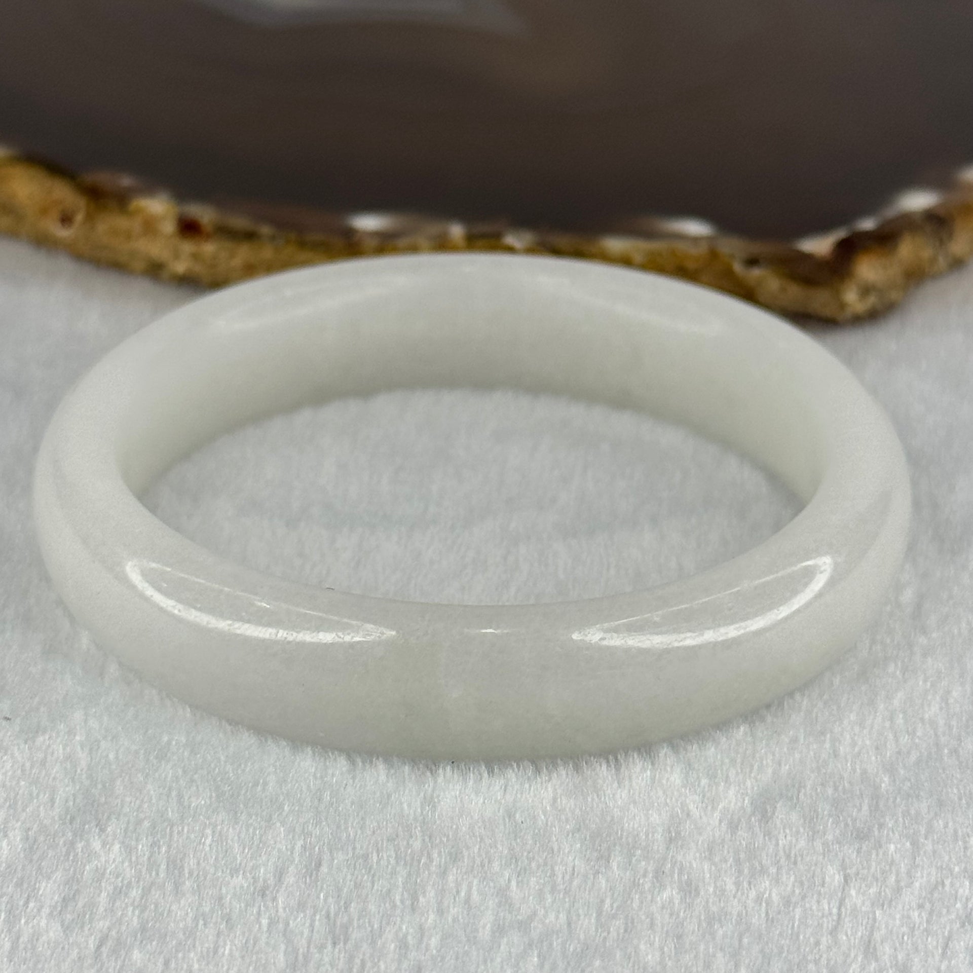 Natural White Jade Crystal Bangle 52.73g Internal Diameter 60.3mm 14.2 by 8.4mm - Huangs Jadeite and Jewelry Pte Ltd