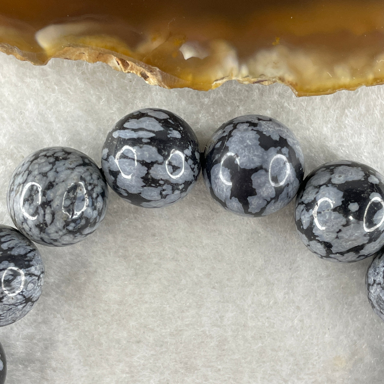 Grey Snowflake Obsidian Beads Bracelet 34.11g 15cm 12.2mm 16Beads - Huangs Jadeite and Jewelry Pte Ltd