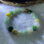 Natural Type A Green with Yellow Jadeite Ancient Coin Shape Beads Bracelet 11.90g 15cm 9.0mm 20 Beads - Huangs Jadeite and Jewelry Pte Ltd