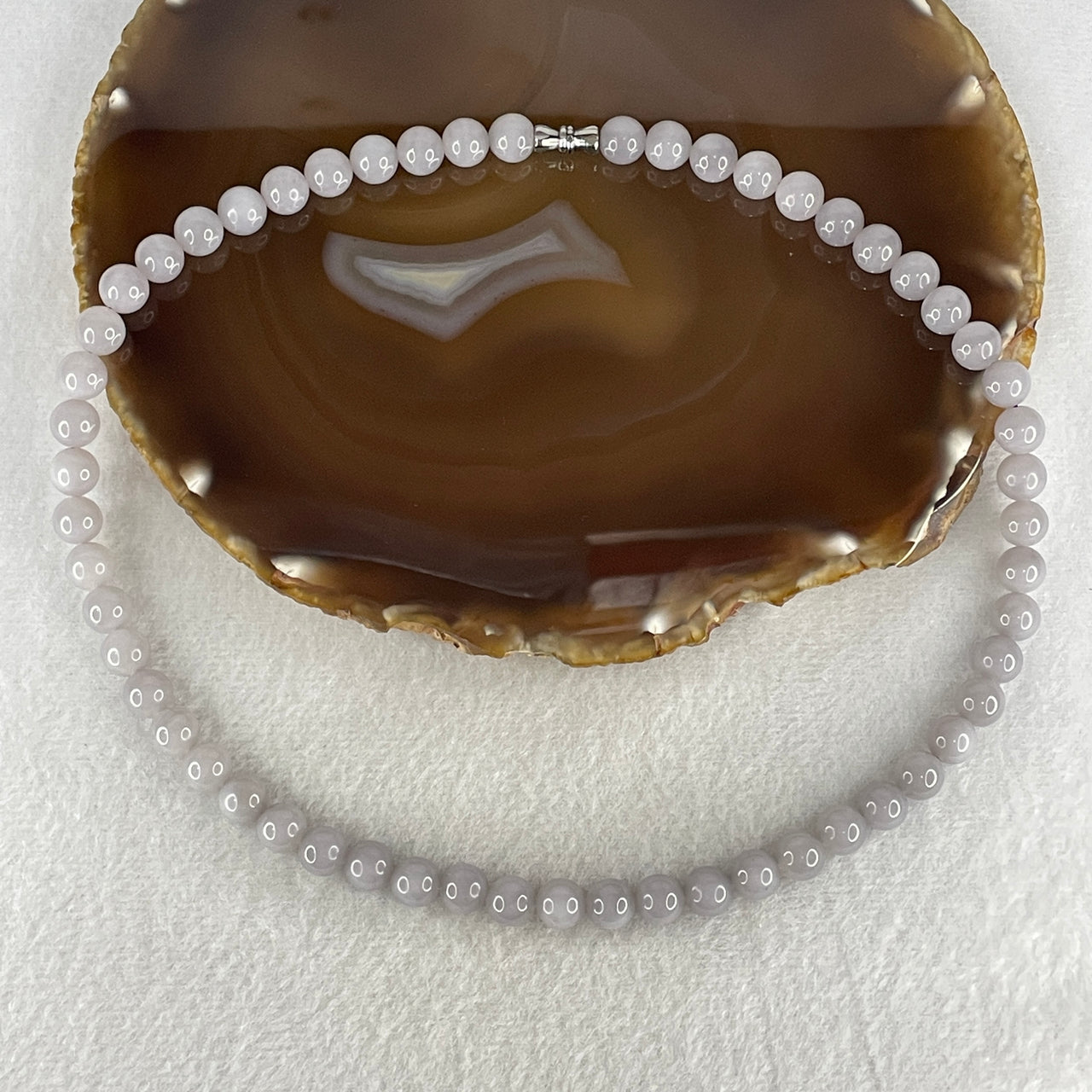 Certified Natural Nephrite Necklace 42.23g - 7.9mm x 56 Beads - 42cm Length - Light Purplish Grey Grade A Untreated Nephrite Jade Jewelry