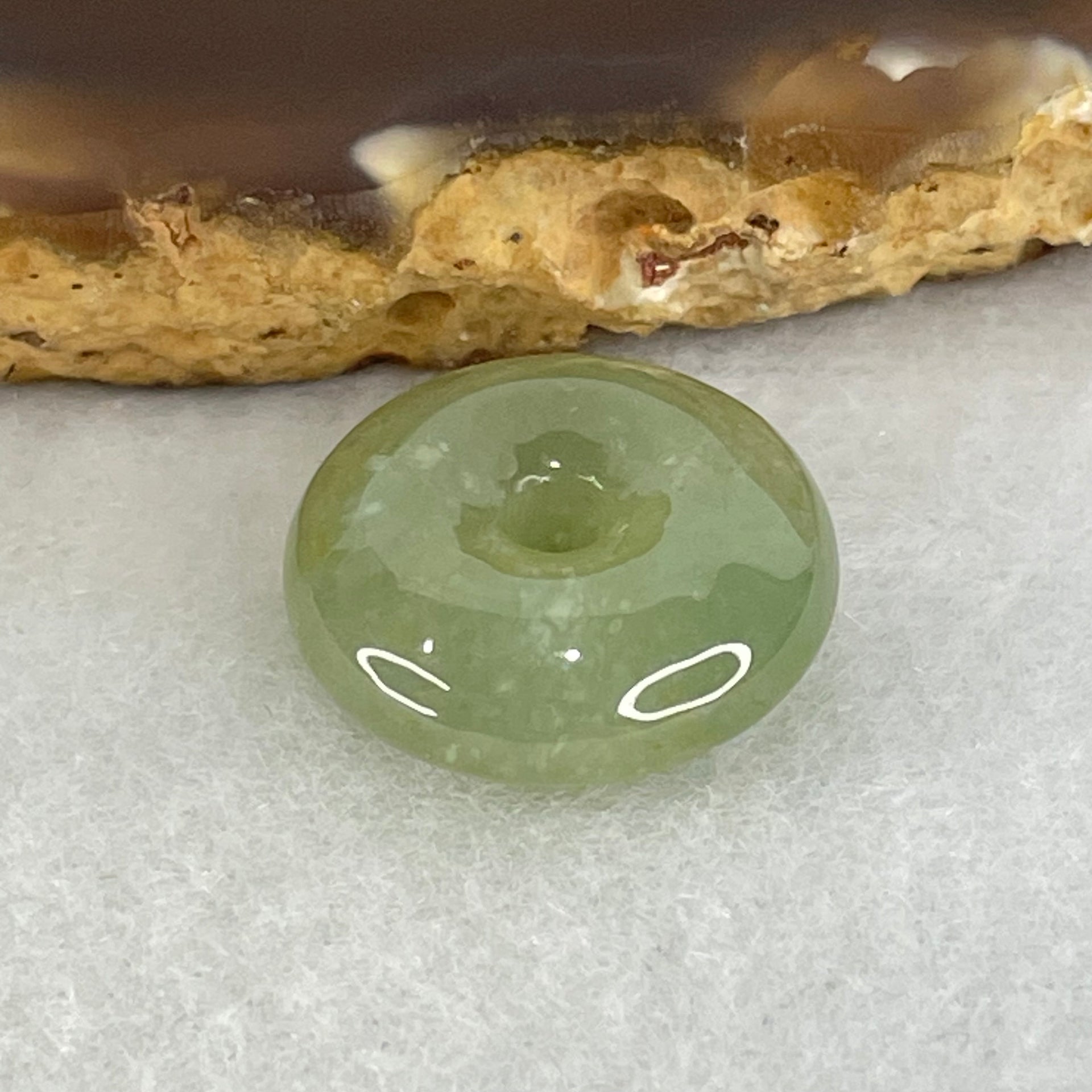 Type A Semi Icy Green Jadeite Ping An Kou Donut Charm Pendant 3.53g 16.8 by 6.4mm - Huangs Jadeite and Jewelry Pte Ltd