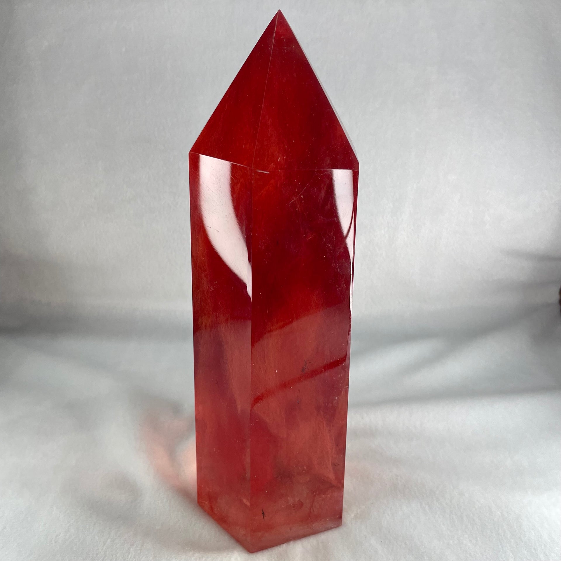 Cherry Quartz Tower with Wooden Stand Display 2446.6g 84.6 by 81.5 by 240.0mm - Huangs Jadeite and Jewelry Pte Ltd