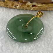 Type A Natural Semi Icy Green with Green Piao Hua Jadeite Ping An Kou Pendant with 18K Yellow Gold Clap 10.67g 30.5 by 5.2mm - Huangs Jadeite and Jewelry Pte Ltd