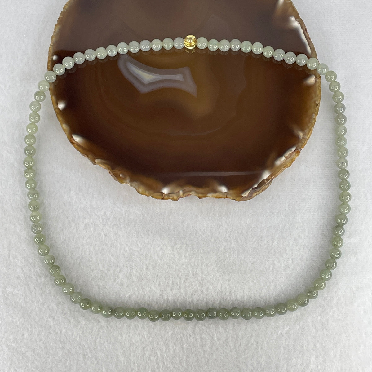 Natural Type A Light Green with Wuji Grey Piao Hua Jadeite Beads Necklace | 54cm Strand of 87 Beads 6.6mm (44.73g | Heart & Root Chakra Harmony, Ink-Silk Aesthetics & Protective Serenity)