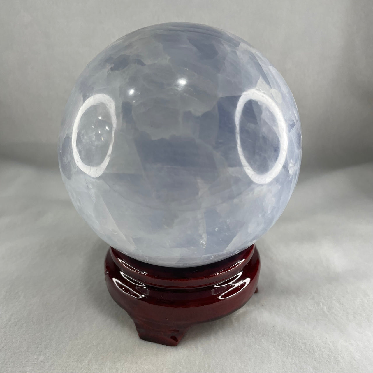 Natural Blue Calcite Crystal Sphere Ball 天然蓝色方解石球 with Wooden Stand 1,535.9g 99.0 by 130.0mm - Huangs Jadeite and Jewelry Pte Ltd