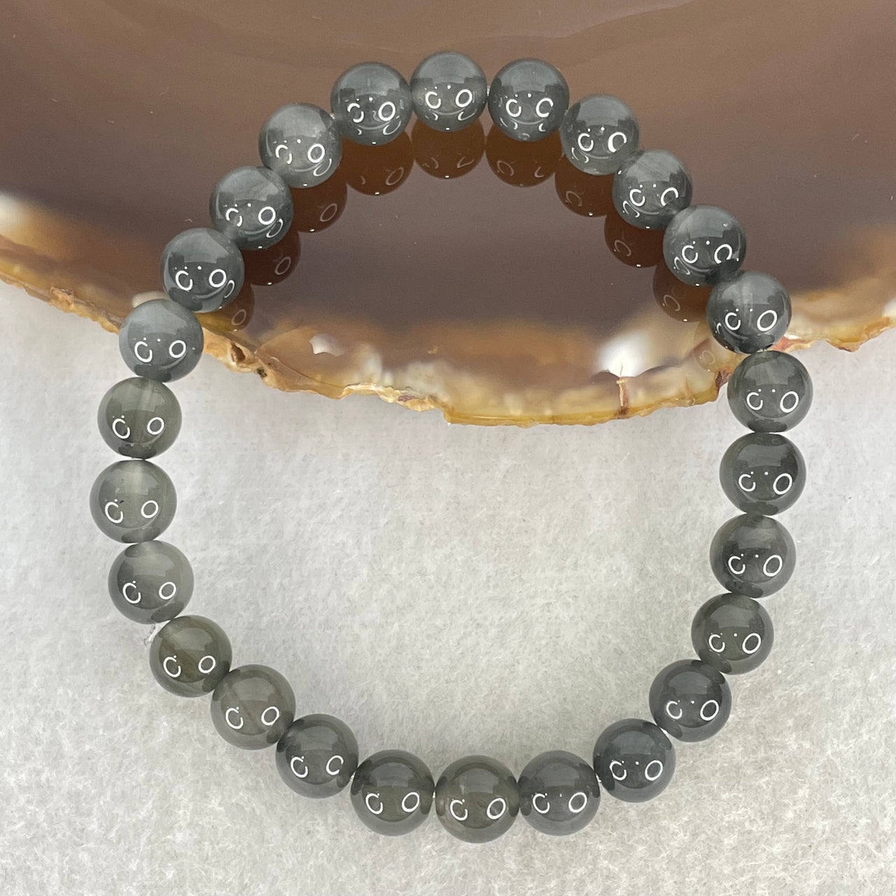 Good Grade Natural Grey Rabbit Hair Rutilated Quartz Beads Bracelet 12.79g 15.5cm 7.3mm 26 Beads - Huangs Jadeite and Jewelry Pte Ltd