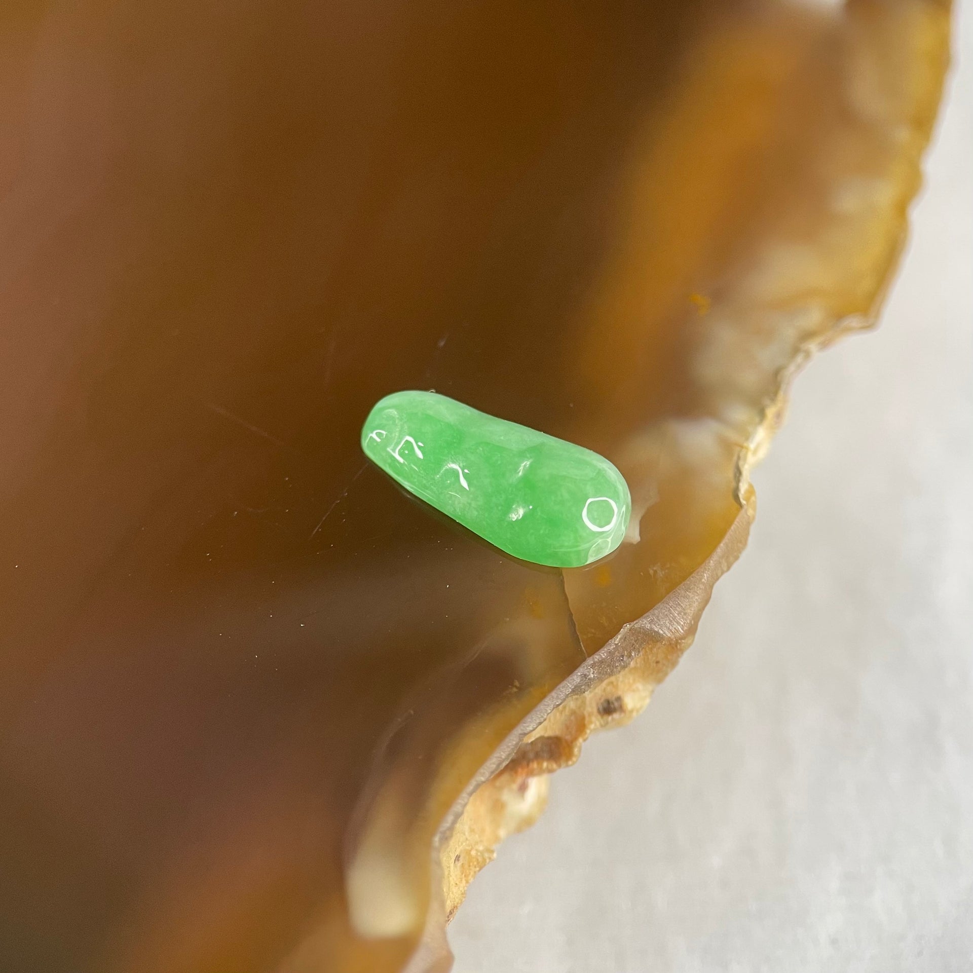 Type A Old Mine Full Green Jadeite Peapod Charm Stone For Setting 0.26g 10.6 by 4.8 by 2.2mm - Huangs Jadeite and Jewelry Pte Ltd