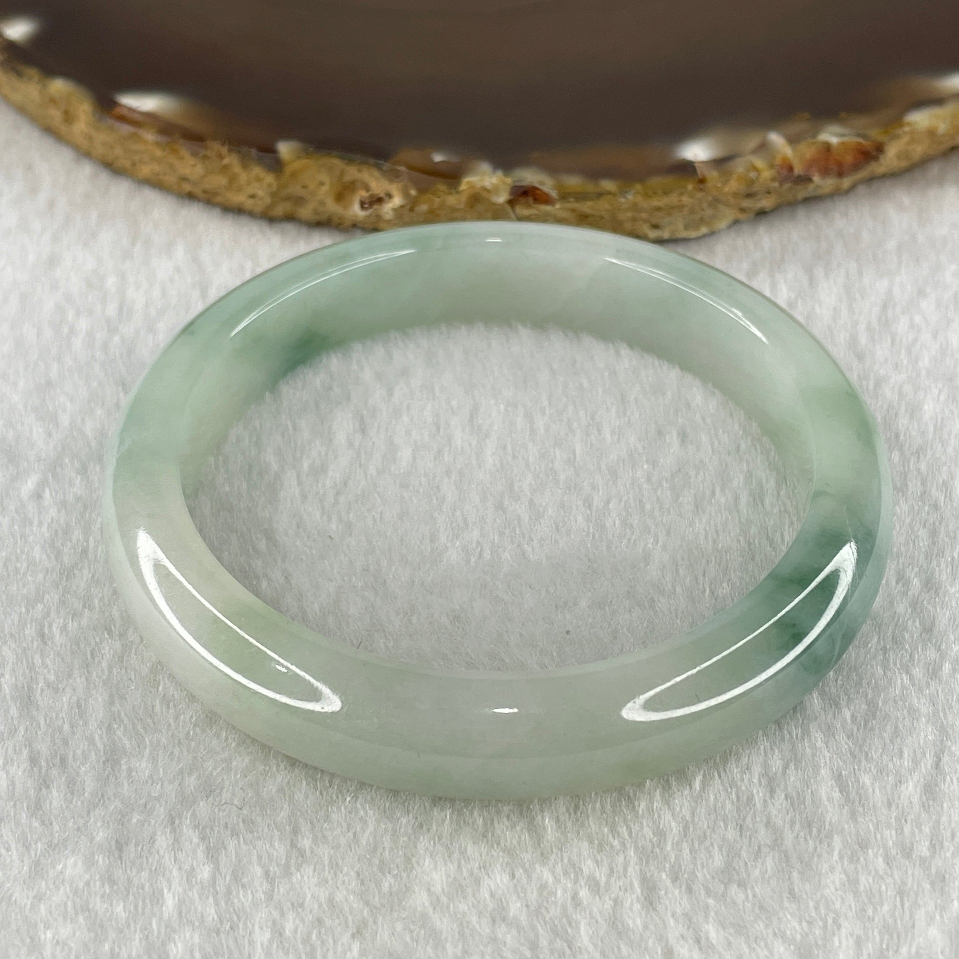 Natural Type A Jelly Faint Green with Blueish Green Piao Hua Flora Jadeite Bangle 44.39g Inner Diameter 55.2mm 11.2 by 8.3mm (Internal Lines) - Huangs Jadeite and Jewelry Pte Ltd