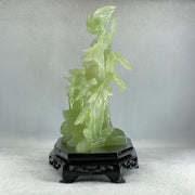 Natural Green Serpentine Double Phoenix with Bamboo Treen and Flower with Wooden Stand Display 1,096.7g 220.0 by 130.0 by 220.0mm - Huangs Jadeite and Jewelry Pte Ltd