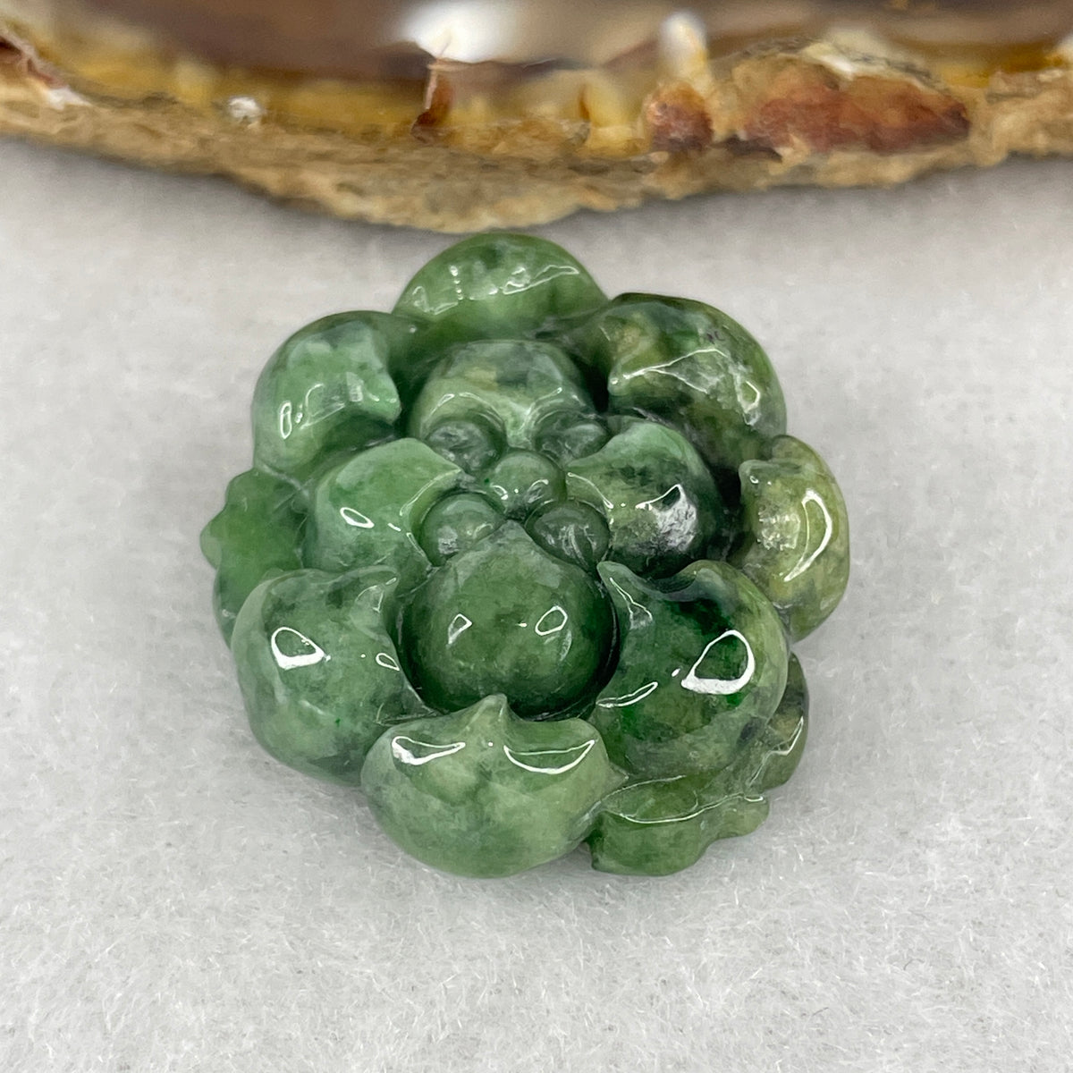 Natural Type A Green with Dark Green Jadeite Lotus Flower Pendant Charm | Spiritual Purity & Rooted Harmony (9.42g | 26.8x23.0x8.0mm)