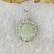 Type A Faint Green Lavender Milo Buddha with Crystals in S925 Sliver Pendant and Necklace 6.12g 14.7 by 14.7 by 7.5mm - Huangs Jadeite and Jewelry Pte Ltd