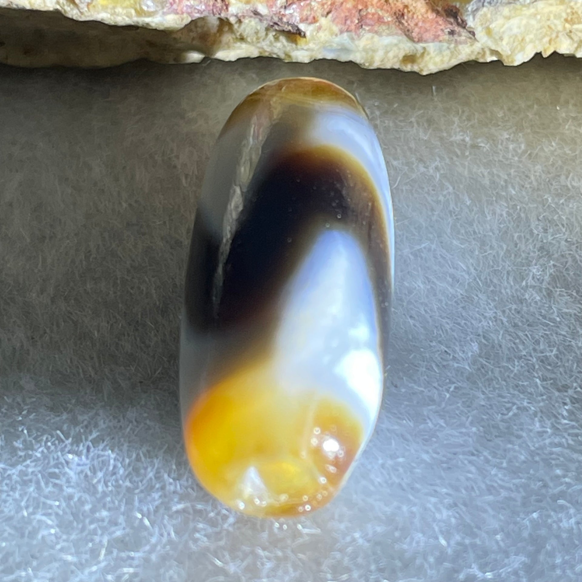 Natural Powerful Tibetan Old Oily Agate Tiger Tooth Daluo Dzi Bead Heavenly Master (Tian Zhu) 2.16g 19.8 by 8.4mm - Huangs Jadeite and Jewelry Pte Ltd