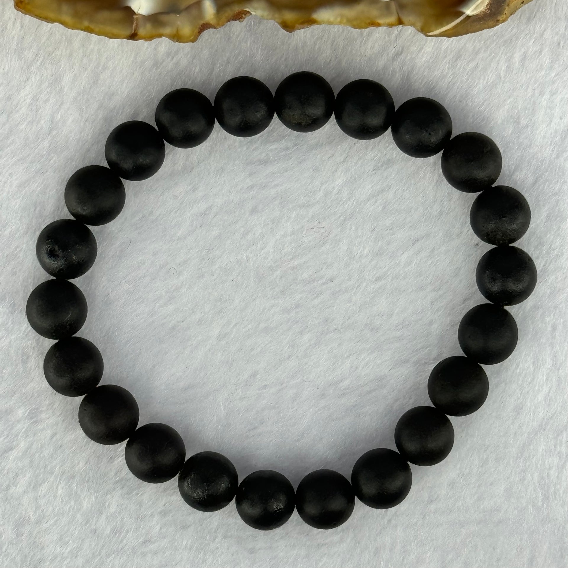 Natural Dark Matt Black Amber Beads Bracelet 天然大黑天翁琥珀手链 7.16g 15cm 8.3mm 22 Beads - Huangs Jadeite and Jewelry Pte Ltd