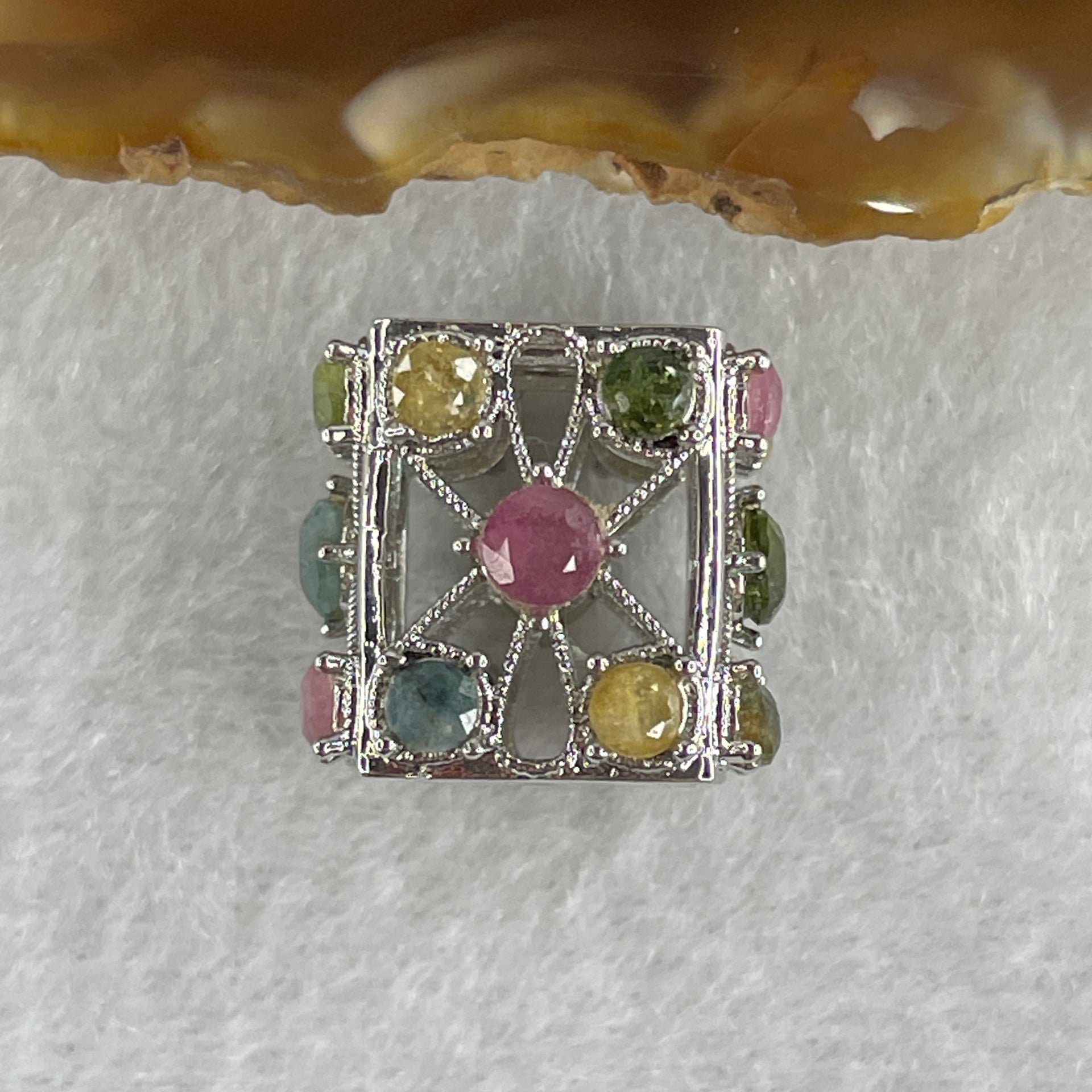 Natural Tourmaline Crystal in S925 Sliver Box Shape Pendant 5.08g 3.9 by 1.5mm - Huangs Jadeite and Jewelry Pte Ltd