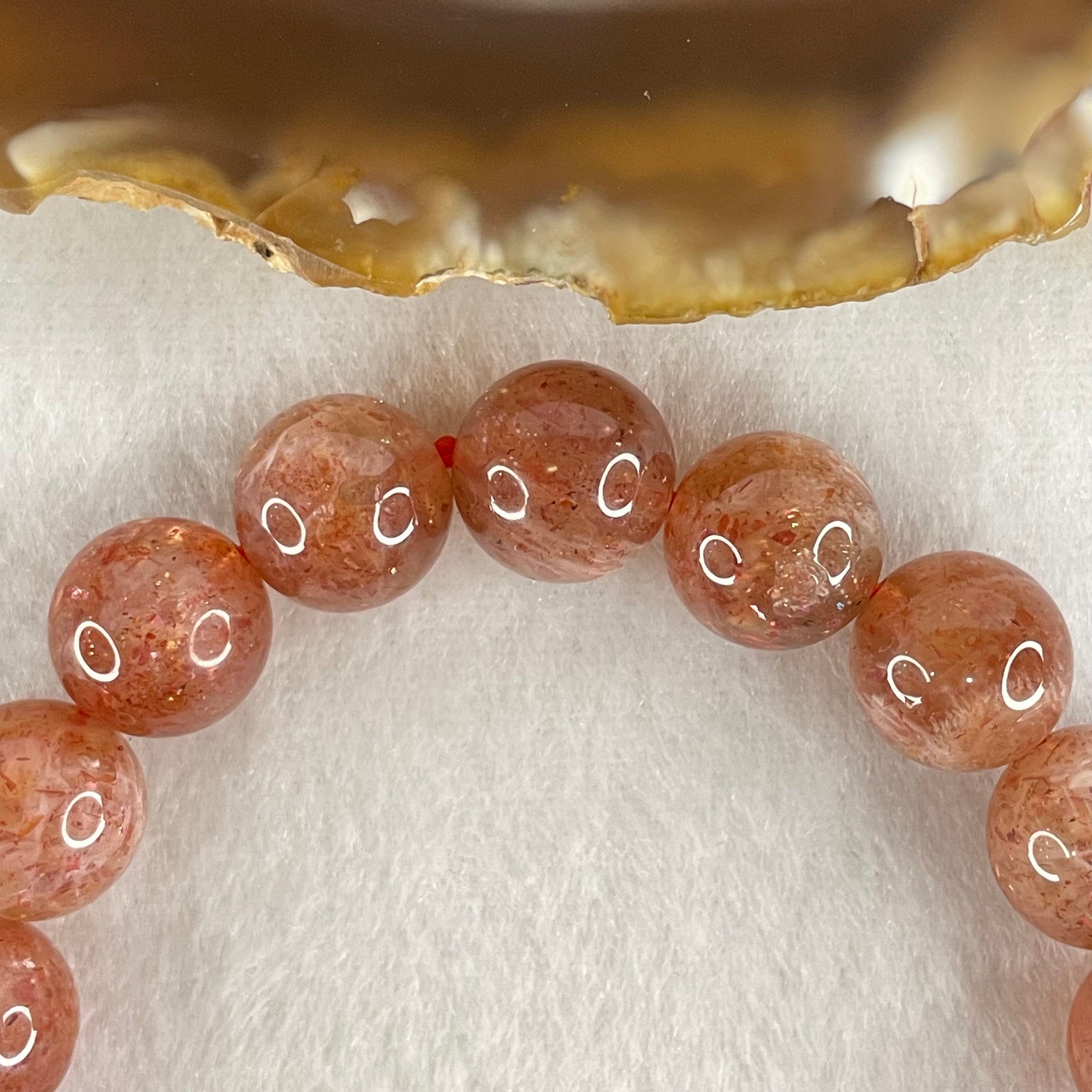 Average Grade Natural Red Sunstone Beads Bracelet 33.85g 16cm 11.2mm 18 Beads - Huangs Jadeite and Jewelry Pte Ltd