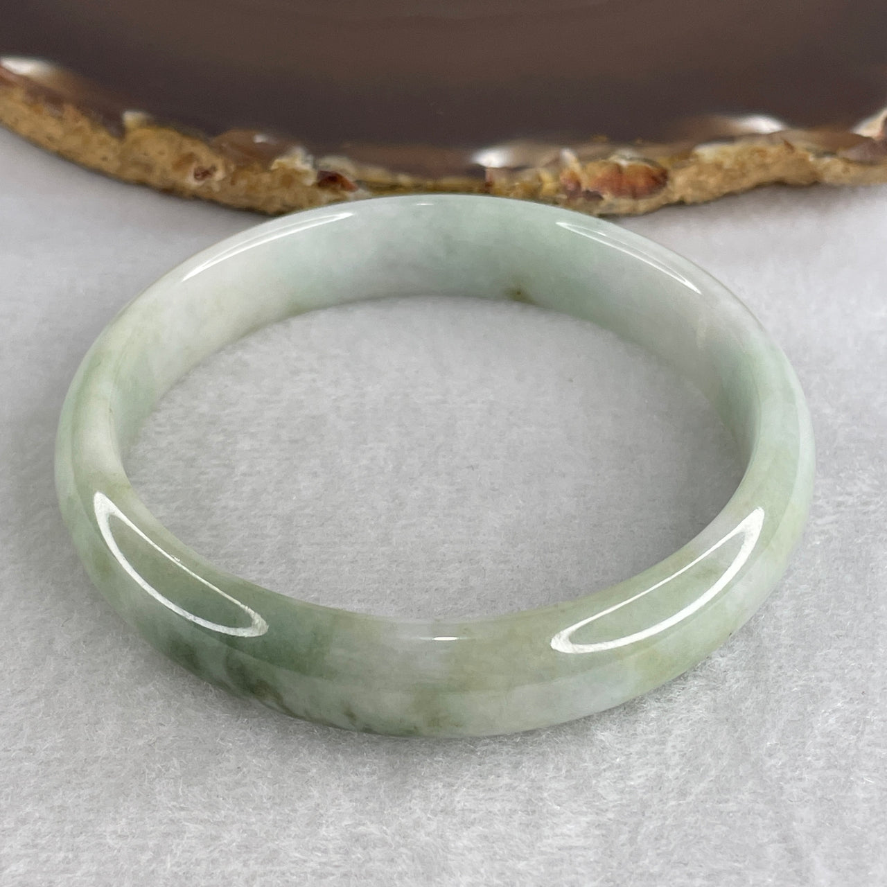 Genuine Type A Jadeite Bangle 59.9mm Inner Diameter - Light Green Jade with Green and Yellow Floating Flowers (Piao Hua) - 43.01g Natural Jadeite Jewelry 12.4x6.4mm (Very Slight Internal Lines and External Rough)