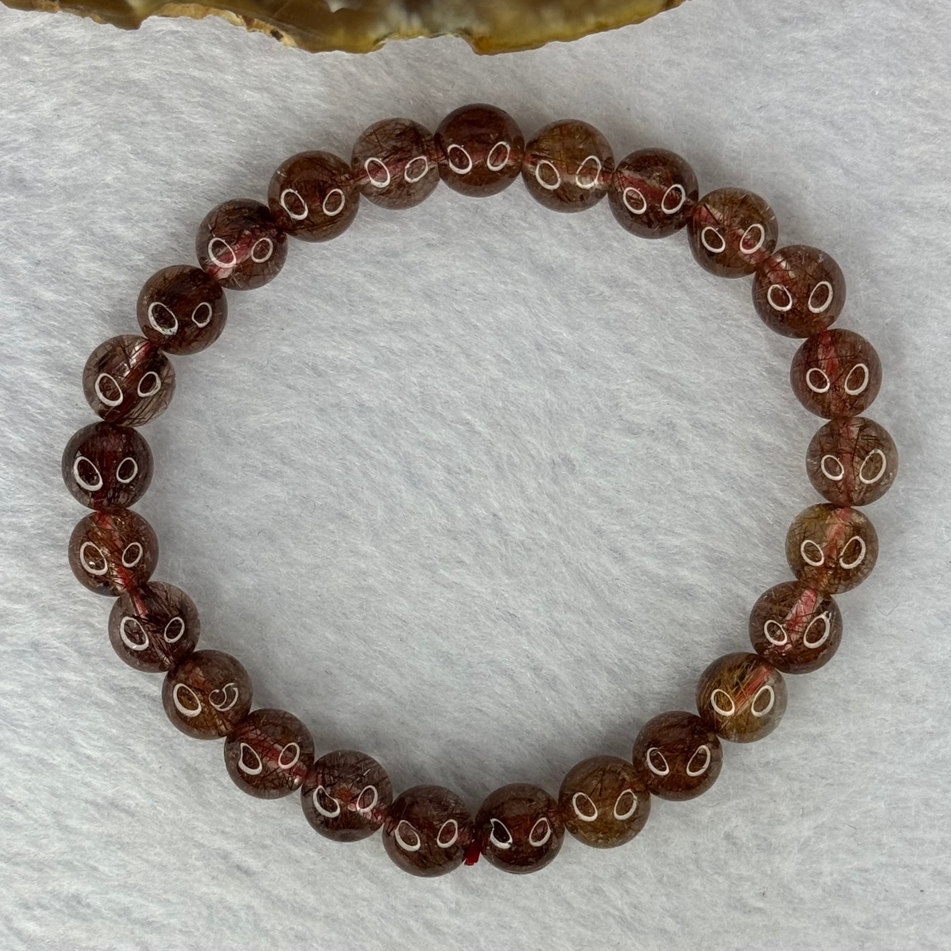 Natural Copper Rutilated Quartz Beads Bracelet 天然銅髮晶手镯 16.01g 16cm 7.9mm 25 Beads - Huangs Jadeite and Jewelry Pte Ltd