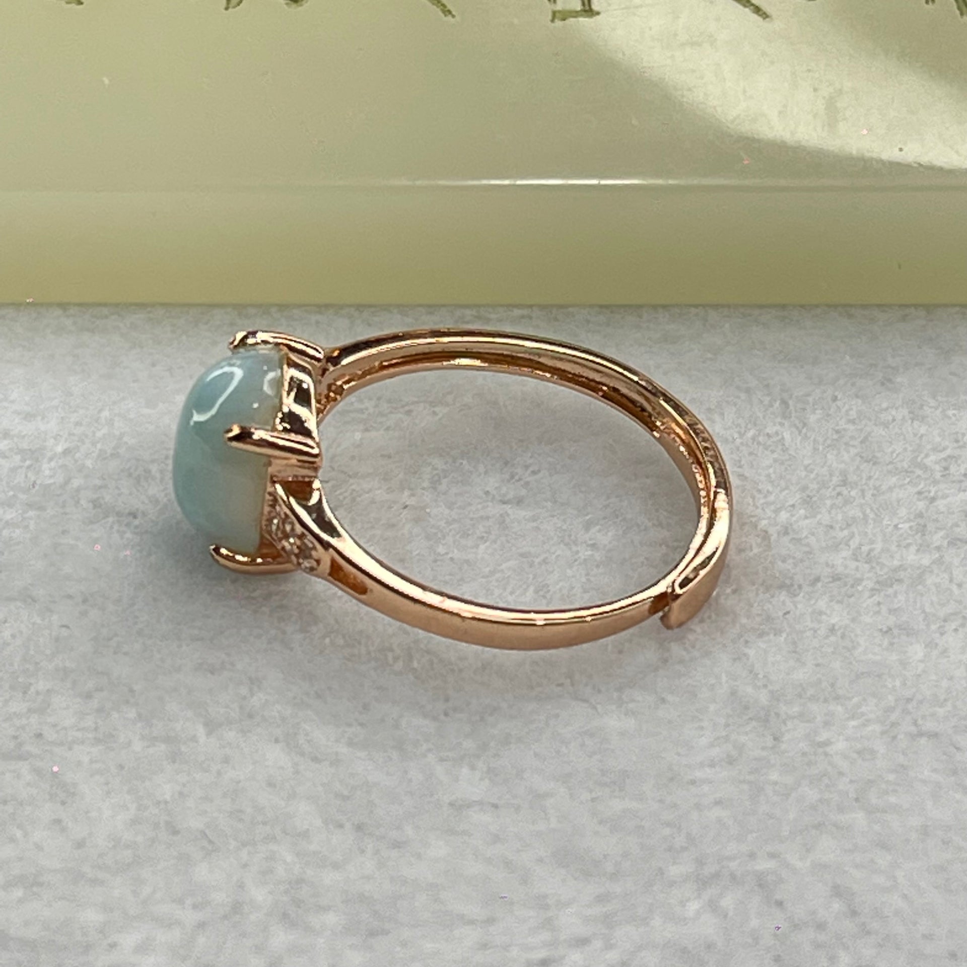 Natural Larimar in S925 Silver Rose Gold Color Ring (Adjustable Size) 2.22g 9.9 by 7.2 by 4.8mm - Huangs Jadeite and Jewelry Pte Ltd