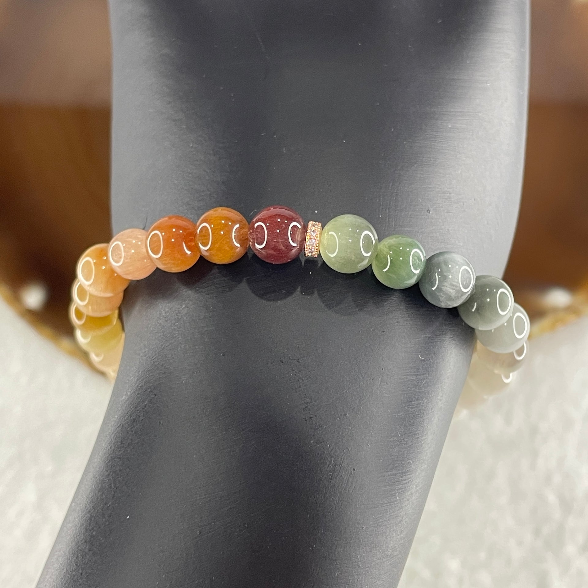 Good Grade Natural Muti Color Rabbit Hair Rutilated Quartz Beads Bracelet 11.15g 15.5cm 6.9mm 27 Beads - Huangs Jadeite and Jewelry Pte Ltd