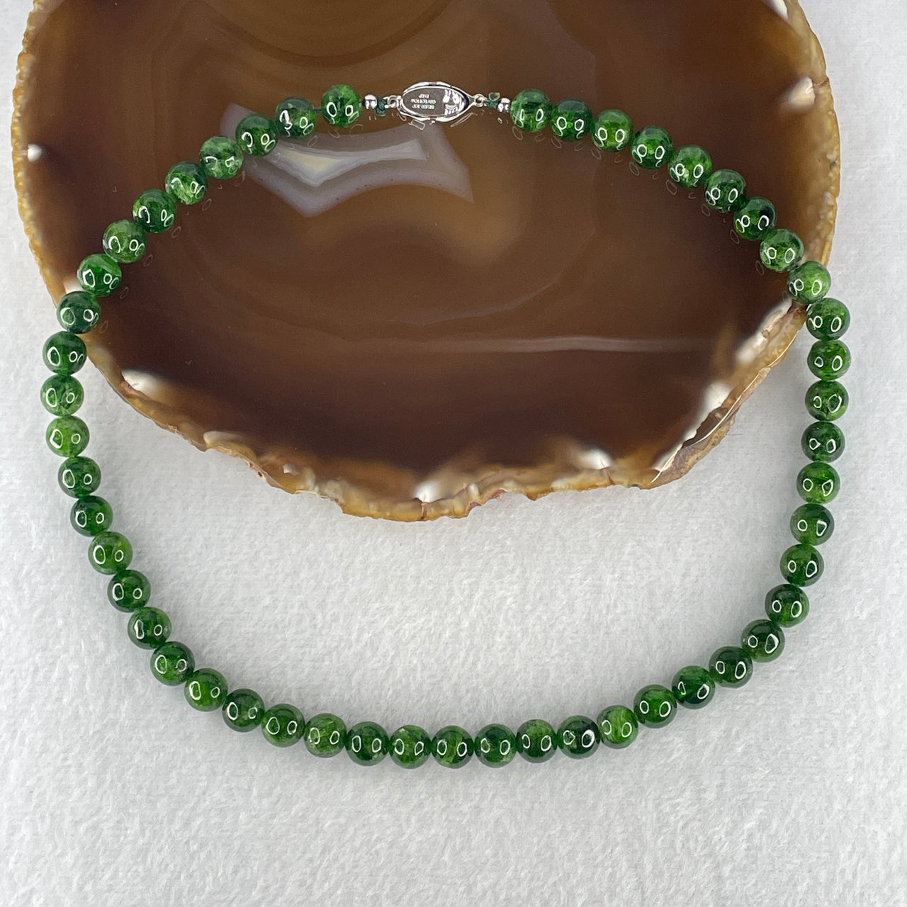 Natural Green Diopside Beads Necklace – Deep Forest Green Crystal Strand | Healing, Balance & Natural Elegance 47.08g 40cm 8.2mm 50 Beads