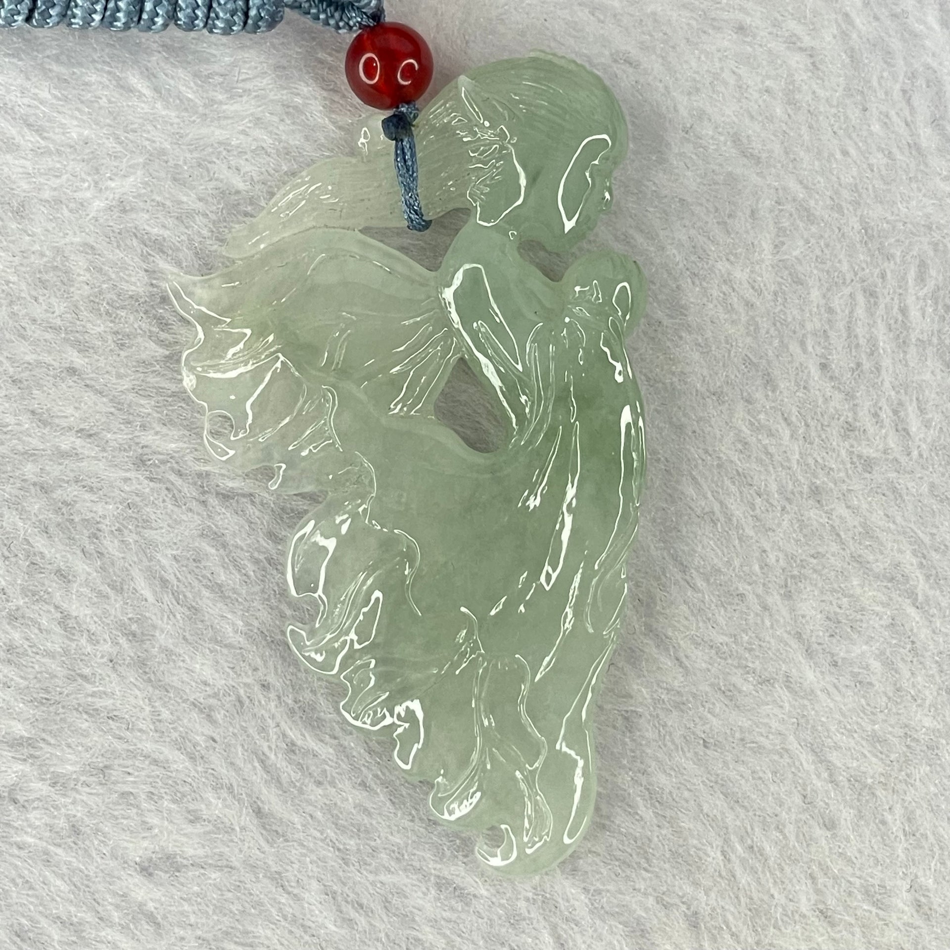 Type A Semi Icy Light Green Jadeite Fairy Pendent 14.65g 57.6 by 33.2 by 7.7mm - Huangs Jadeite and Jewelry Pte Ltd