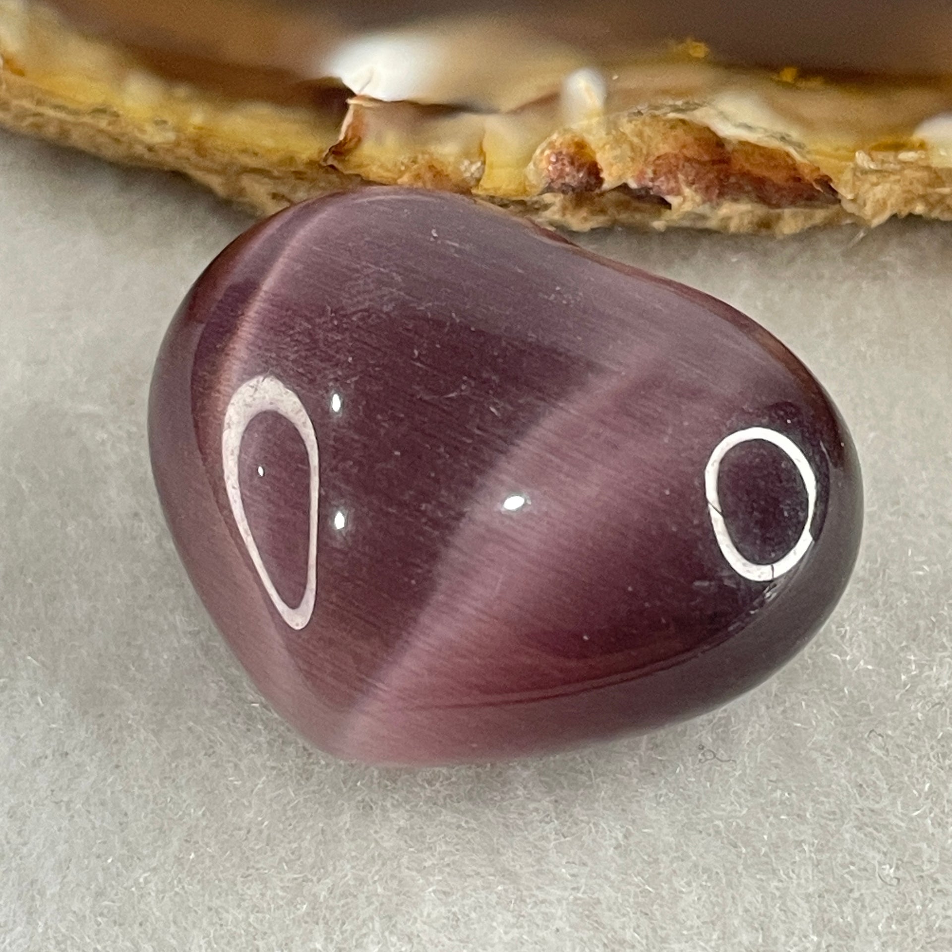 Natural Purple Cats Eye Glass Mini Heart Shape Display 17.43g 30.1 by 25.3 by 16.5mm - Huangs Jadeite and Jewelry Pte Ltd