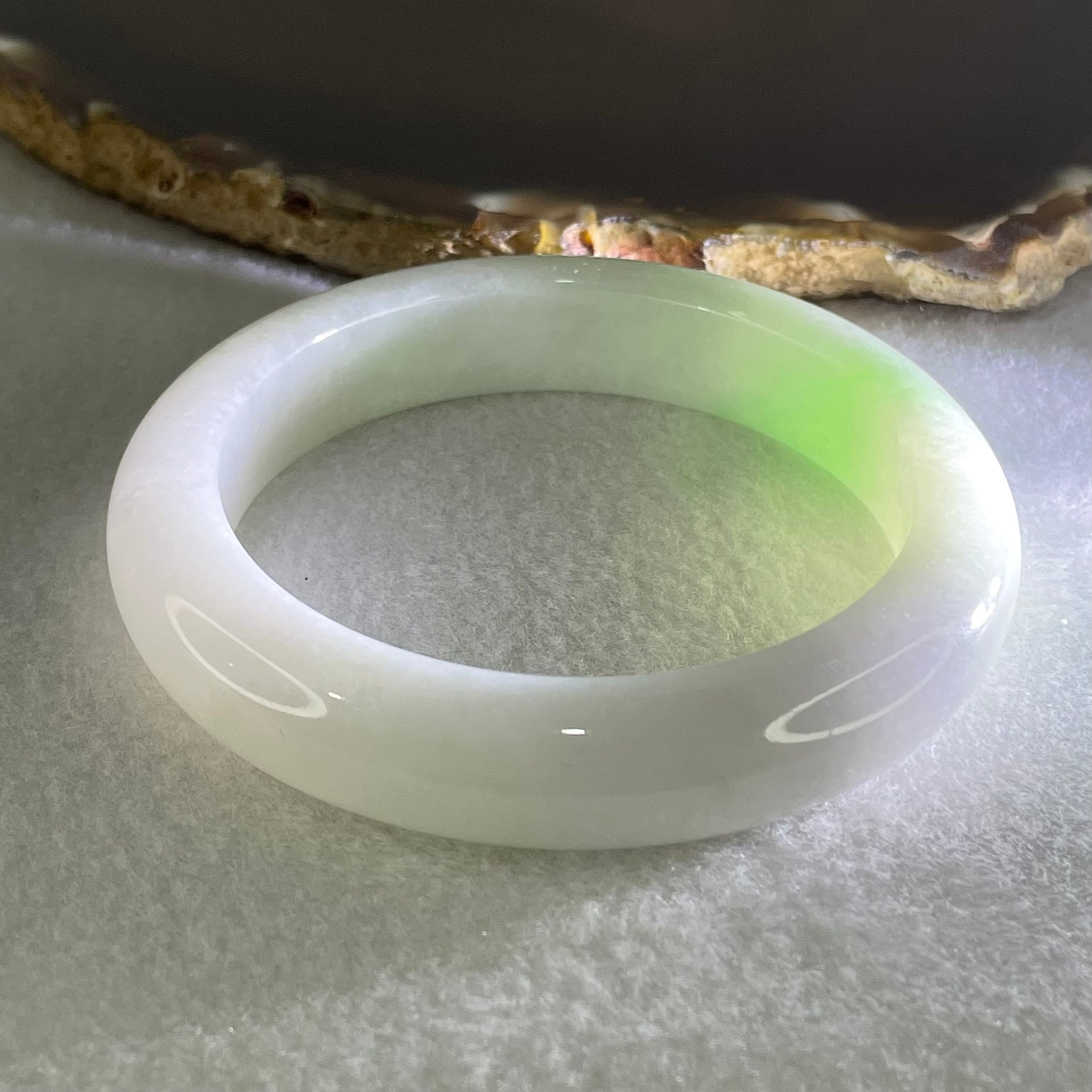 Type A Light Green Faint Lavender Jadeite Bangle 60.07g Inner Diameter 54.4mm 12.3 by 8.9mm (Slight Internal Line) - Huangs Jadeite and Jewelry Pte Ltd