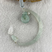 Natural Type A Semi Icy Light Green Jadeite Moon with Rabbit and Flower on Ping An Kou and Carrot Necklace 11.72g 17.2 by 13.6 by 8.6mm Ping An Kou - 56.7 by 4.4 by 5.5mm Moon - Huangs Jadeite and Jewelry Pte Ltd