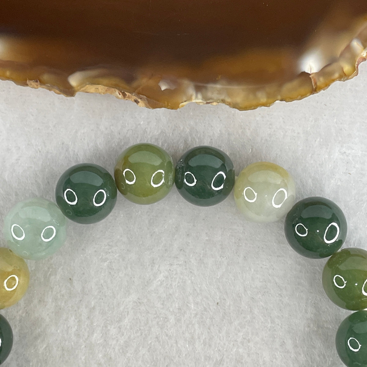 Natural Type A Blueish-Green, Cognac Brown & Green Jadeite Beads Bracelet | (44.16g | 16cm | 11.4mm | 18 Beads | Heart, Root & Throat Chakra Synergy, Three-Star Prosperity "Fu Lu Shou" Catalyst & Feng Shui Wealth Anchor)
