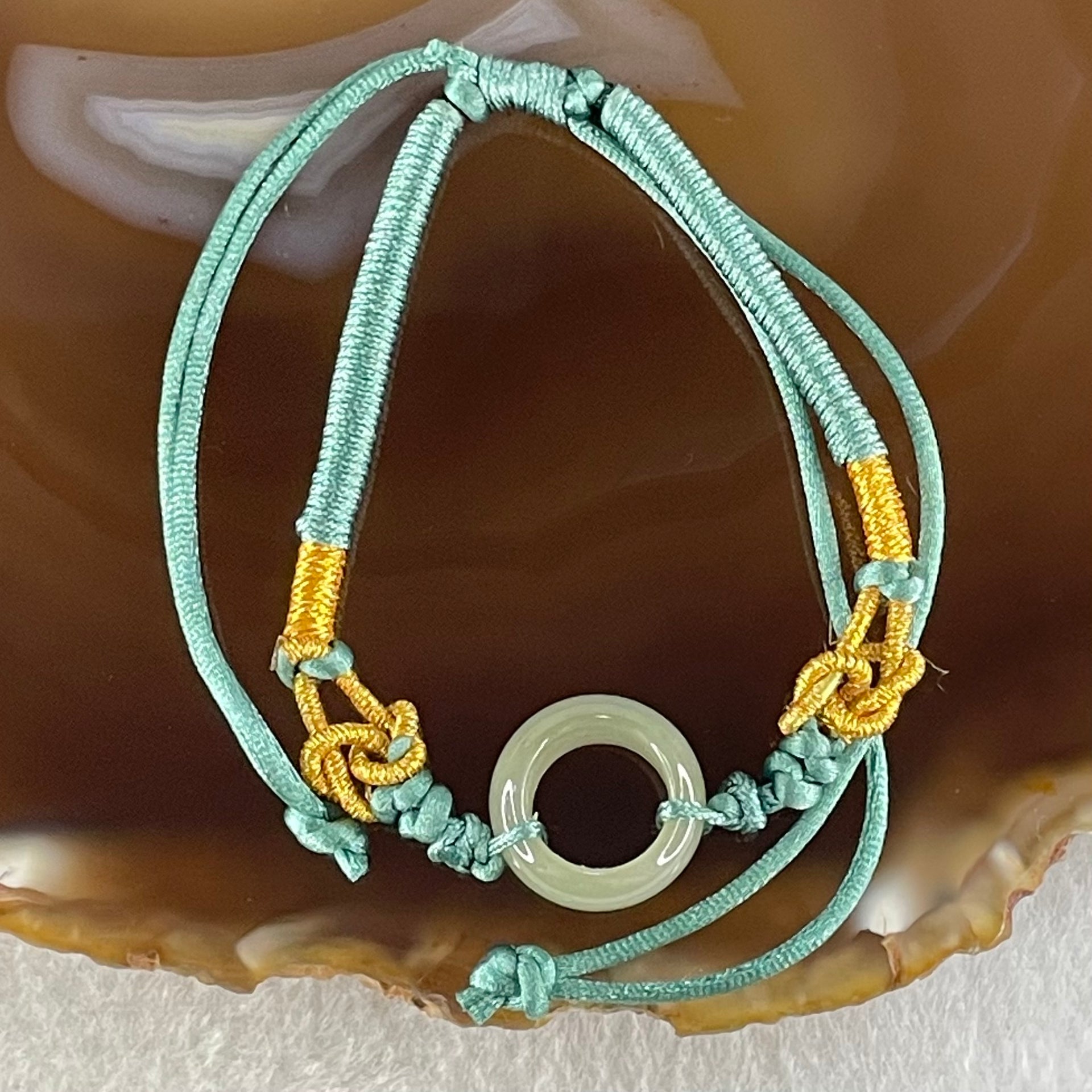 Type A Blueish Green Jadeite Ping An Kou String Bracelet 2.83g 14.4 by 6.3mm - Huangs Jadeite and Jewelry Pte Ltd