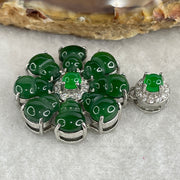 Natural Type A Omphacite Spicy Green Jadeite Hulu Flower Pendant in S925 Silver | (4.87g | 8.0 x 6.2 x 1.5mm x 8 Pcs | Bloom of Fortune & Longevity Anchor, Feng Shui Prosperity & Health Pendant) - Huangs Jadeite and Jewelry Pte Ltd