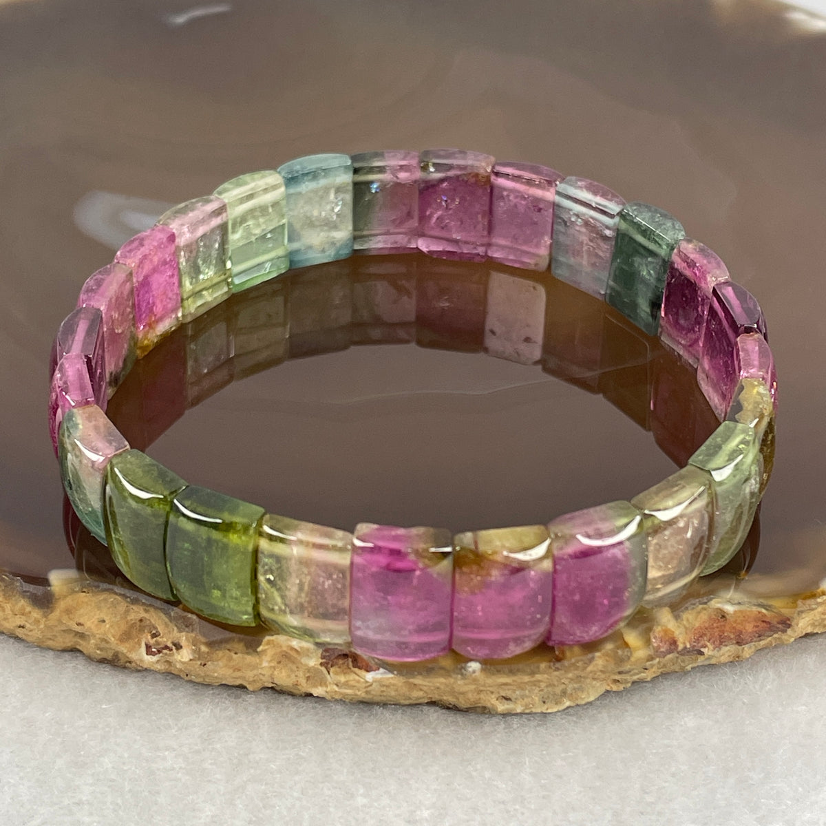 Good Grade Natural Rainbow Tourmaline Shou Pai Beads Bracelet | 11.9mm Multi-Color Spectrum Harmony Amulet (23.61g | 18cm Wrist | 25 Pcs)