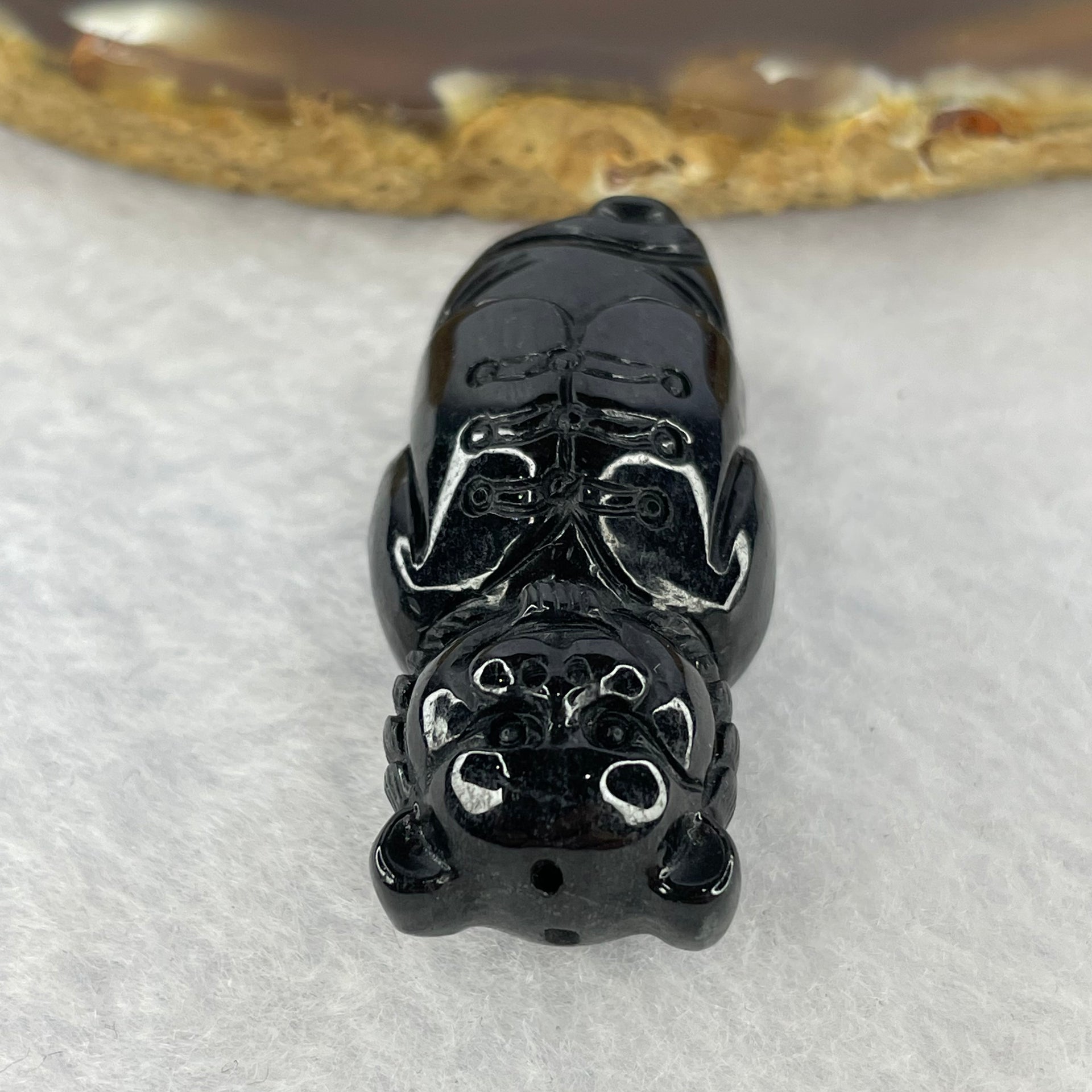 Type A Opaque Black Omphasite Jadeite Tiger Pendant A货墨翠老虎牌 18.54g 38.1 by 19.0 by 15.0 mm - Huangs Jadeite and Jewelry Pte Ltd